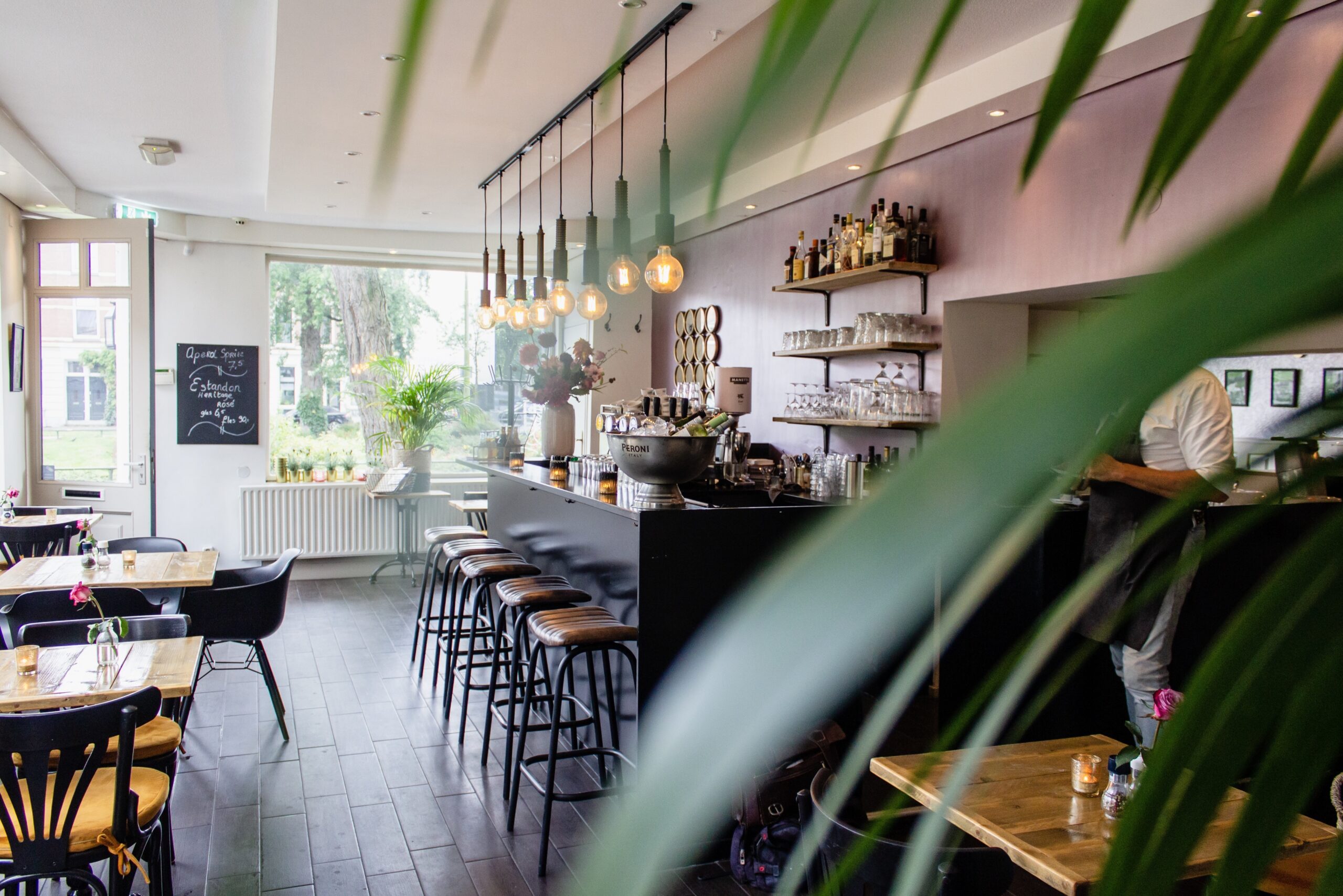 Cafe interior cleaned and ready to open